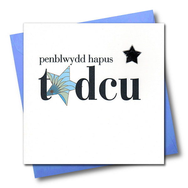 Welsh Birthday Card, Penblwydd Hapus, Tadcu, Grandad, padded star embellished