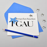 Welsh GCSE results Congratulations Card, Blue Stars, padded star embellished