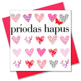 Welsh Wedding Congratulations Card, Love Hearts, fabric butterfly embellished