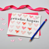 Welsh Wedding Congratulations Card, Love Hearts, fabric butterfly embellished