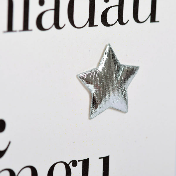 Welsh Congratulations Grandparents Card, Tadcu & Mamgu, padded star embellished