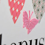 Welsh Birthday Card, Penblwydd Hapus, Pink Hearts, fabric butterfly embellished