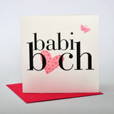 Welsh Baby Card, Babi Bach, Baby Girl - Pink Heart, fabric butterfly embellished