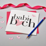 Welsh Baby Card, Babi Bach, Baby Girl - Pink Heart, fabric butterfly embellished