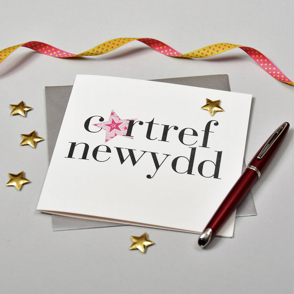 Welsh New Home Card, Pink Star, padded star embellished