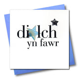 Welsh Thank You Card, Blue Star, Thank You Very Much, padded star embellished