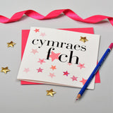 Welsh Baby Girl Card, Cymraes Fach, Pink Stars, fabric butterfly embellished