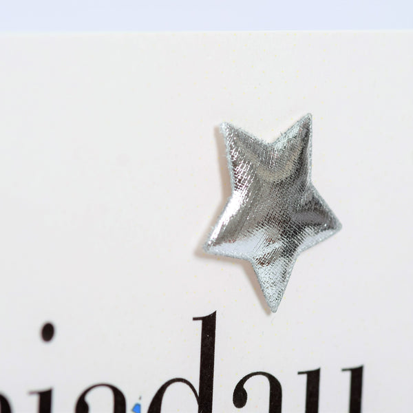 Welsh New Grandson Congratulations Card, Blue Star, padded star embellished