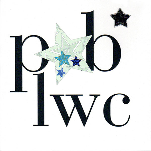 Welsh Good Luck Card, Blue Star, padded star embellished