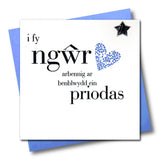 Welsh Husband Anniversary Wedding Card, Gwr Blue Heart, padded star embellished