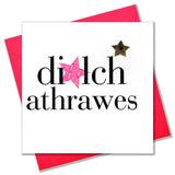 Welsh Thank You Card, Pink Star, Thank you teacher, padded star embellished