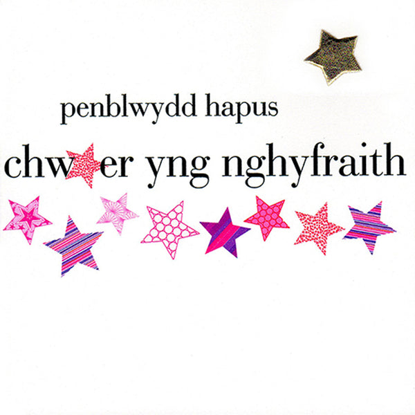 Welsh sister-in-law Birthday Card, Penblwydd Hapus, padded star embellished