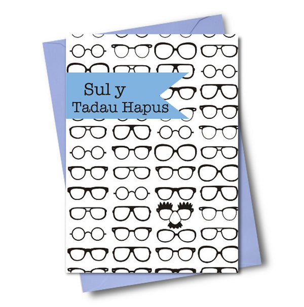 Welsh Father's Day Card, Sul y Tadau Hapus, Glasses, See through acetate window