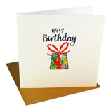 Everyday Card, Dotty Present, Happy Birthday, Embellished with colourful pompoms