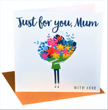 Mother's Day Card, Bouquet, Mum with love, Embellished with colourful pompoms