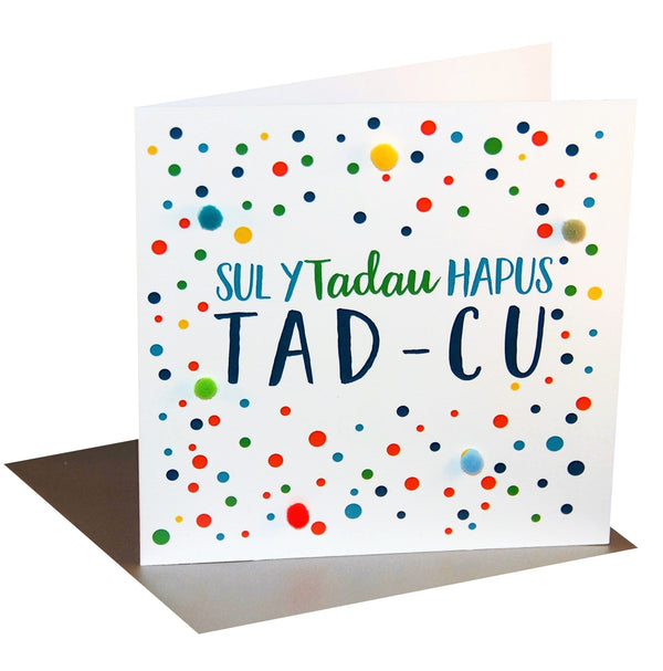 Welsh Father's Day Card, Sul y Tadau Hapus, Tad-cu, Grandad, Pompom Embellished