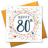 Birthday Card, Dotty 80, 80th  , Embellished with colourful pompoms