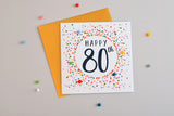 Birthday Card, Dotty 80, 80th  , Embellished with colourful pompoms