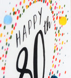 Birthday Card, Dotty 80, 80th  , Embellished with colourful pompoms
