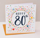 Birthday Card, Dotty 80, 80th  , Embellished with colourful pompoms