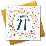 Birthday Card, Dotty 21, 21st , Embellished with colourful pompoms