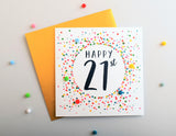 Birthday Card, Dotty 21, 21st , Embellished with colourful pompoms