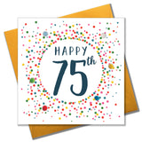 Birthday Card, Dotty 75, 75th , Embellished with colourful pompoms