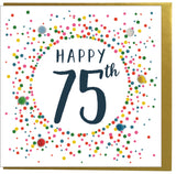 Birthday Card, Dotty 75, 75th , Embellished with colourful pompoms
