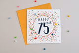 Birthday Card, Dotty 75, 75th , Embellished with colourful pompoms