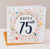 Birthday Card, Dotty 75, 75th , Embellished with colourful pompoms
