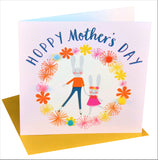 Mother's Day Card, Mummy Bunny, Girl Pink, Embellished with colourful pompoms
