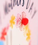 Mother's Day Card, Mummy Bunny, Girl Pink, Embellished with colourful pompoms