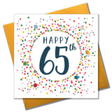 Birthday Card, Dotty 65, 65th , Embellished with colourful pompoms