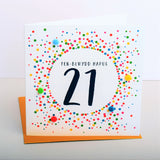 Welsh 21st Birthday Card, Penblwydd Hapus, Dotty 21, Pompom Embellished