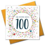 Welsh 100th Birthday Card, Penblwydd Hapus, Dotty 100, Pompom Embellished