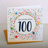 Welsh 100th Birthday Card, Penblwydd Hapus, Dotty 100, Pompom Embellished