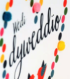 Welsh Wedding Card, Dotty Heart, Engagement, Embellished with colourful pompoms
