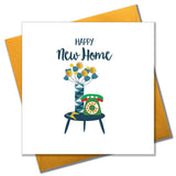 New Home Card, Flowers & Phone, New Home, Embellished with colourful pompoms