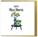 New Home Card, Flowers & Phone, New Home, Embellished with colourful pompoms