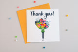 Thank You Card, Flowers Bouquet, Thank You, Embellished with colourful pompoms