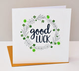 Good Luck Card, 4 leaf clover, Embellished with pompoms