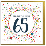 Welsh 65th Birthday Card, Penblwydd Hapus, Dotty 65, Pompom Embellished