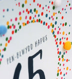 Welsh 65th Birthday Card, Penblwydd Hapus, Dotty 65, Pompom Embellished
