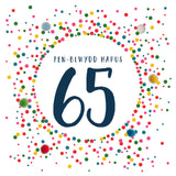 Welsh 65th Birthday Card, Penblwydd Hapus, Dotty 65, Pompom Embellished