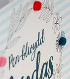 Welsh Wedding Card, Flower Circle, Happy Anniversary, Pompom Embellished