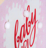 Baby Card, Pink Heart, Baby Girl, Embellished with colourful pompoms