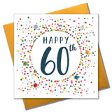 Birthday Card, Dotty 60, 60th , Embellished with colourful pompoms