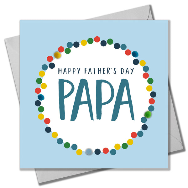 Father's Day Card, Colour Dots, Papa, Embellished with colourful pompoms
