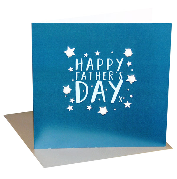 Father's Day Card, White Stars, Embellished with colourful pompoms