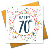 Birthday Card, Dotty 70, 70th , Embellished with colourful pompoms